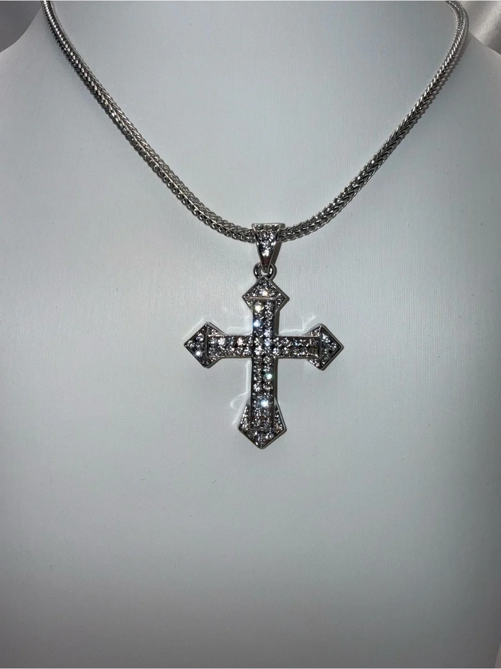 24 Inch 2.4mm Stainless Steel Franco Necklace With AAA CZ Cross Pendant
